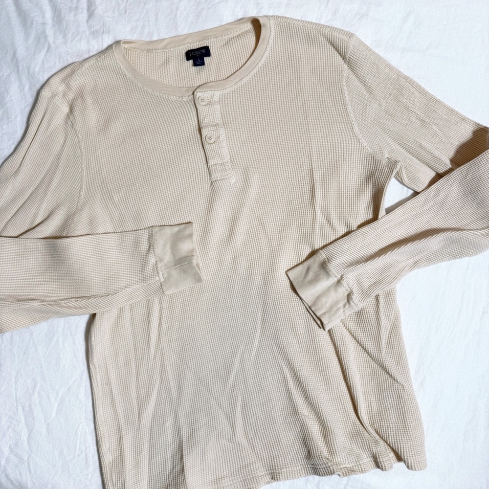 J.Crew Cream Colored Waffle Knit Henley Shirt